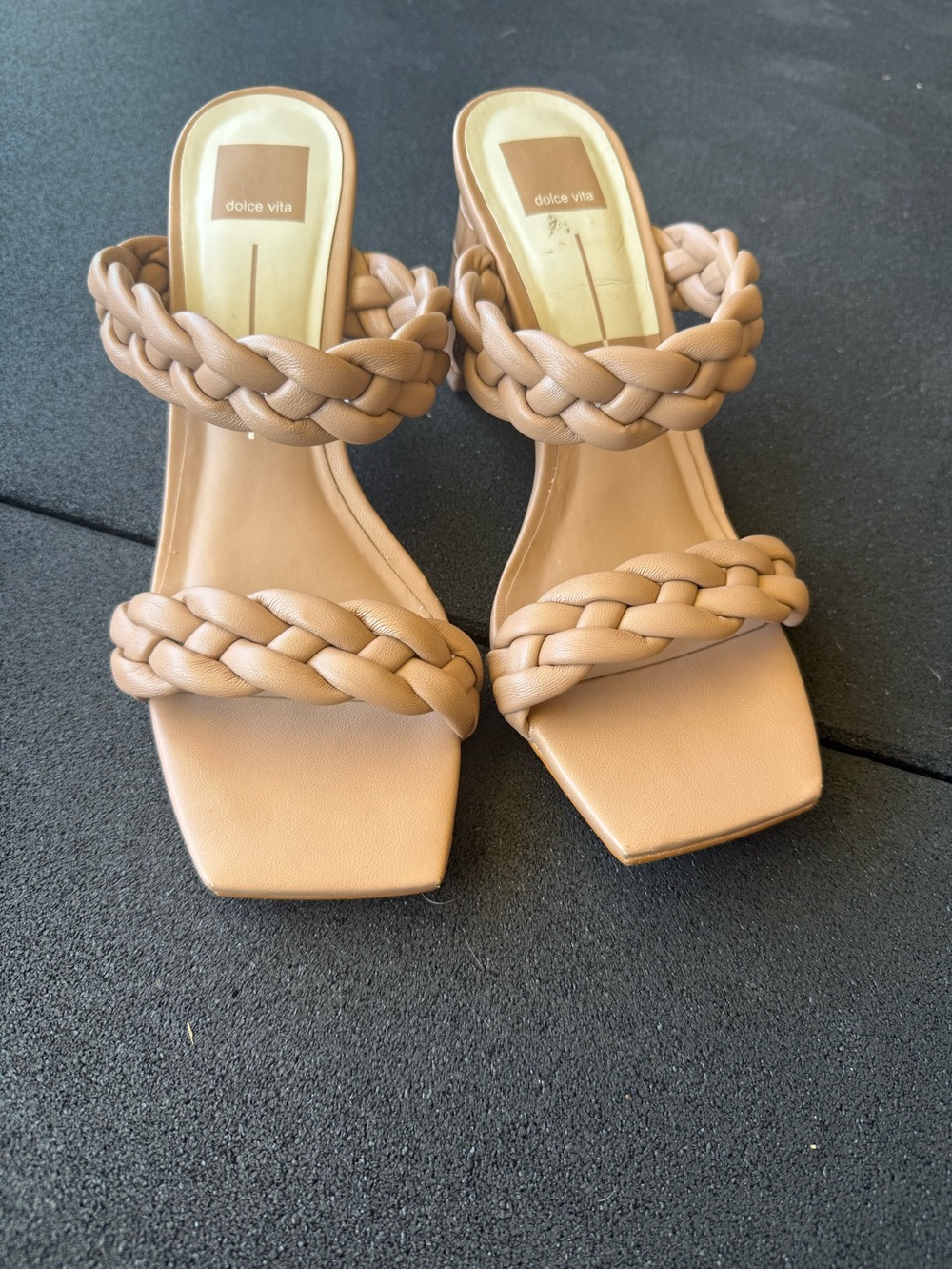 Dolce Vita Braided Tan Block Heel Slide Sandals